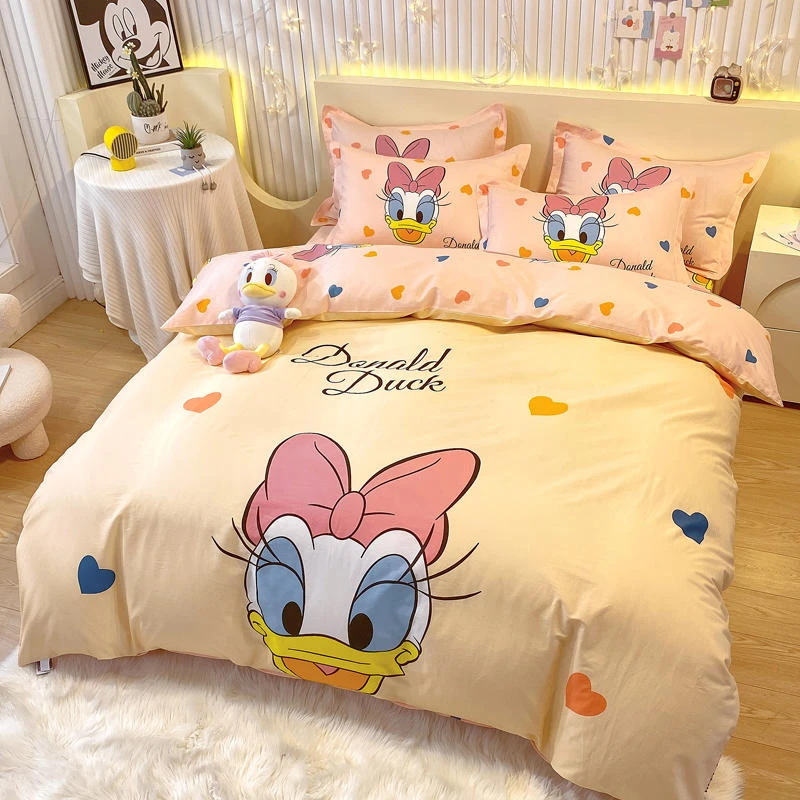正版-迪士尼全棉可爱米奇四件套卡通男女孩纯棉床单笠被套三件套