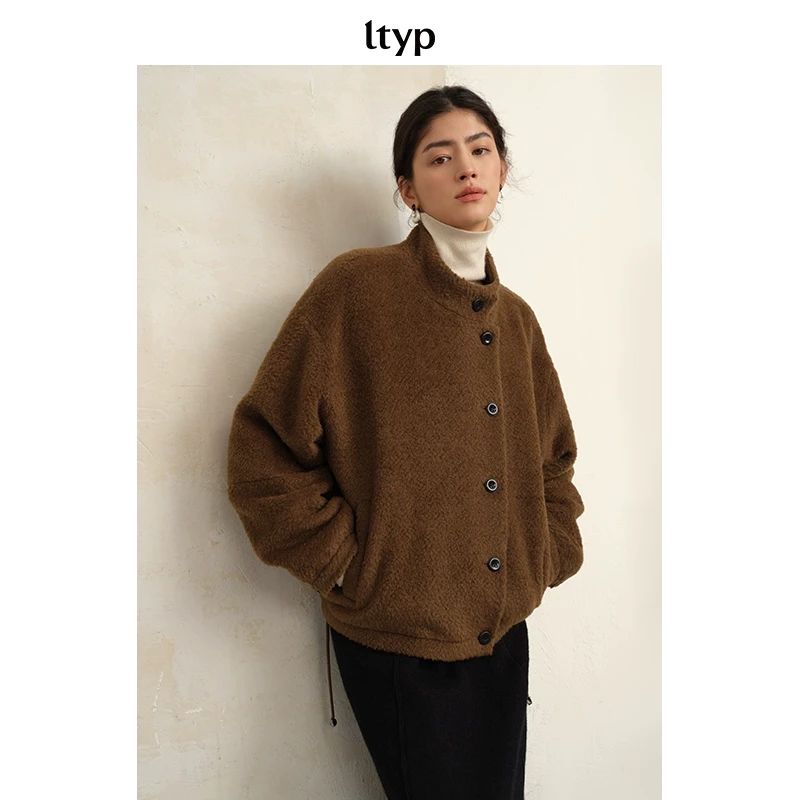ltyp羊毛混纺毛呢短外套高级复古加厚保暖毛呢大衣女秋冬