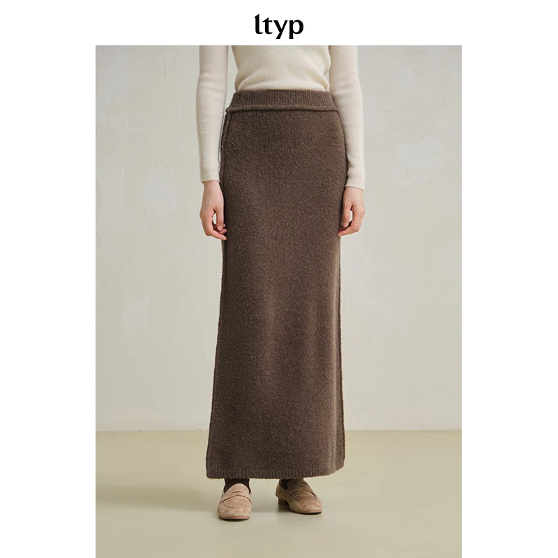 ltyp 羊毛混纺绒感毛织半裙直筒长款半身裙女T105244093