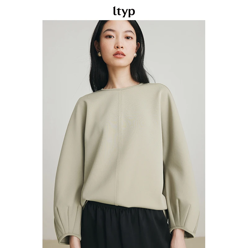 ltyp旅途原品 都市春季休闲立裁分割廓形双面针织圆领宽松卫衣女