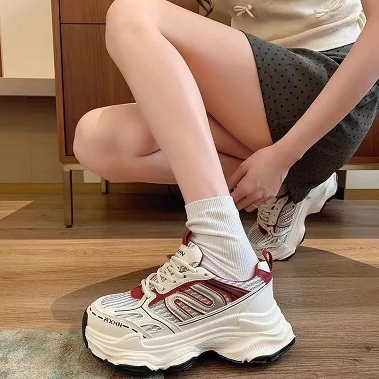 厚底老爹鞋子女2024新款爆款秋季双网面透气网鞋增高休闲运动鞋