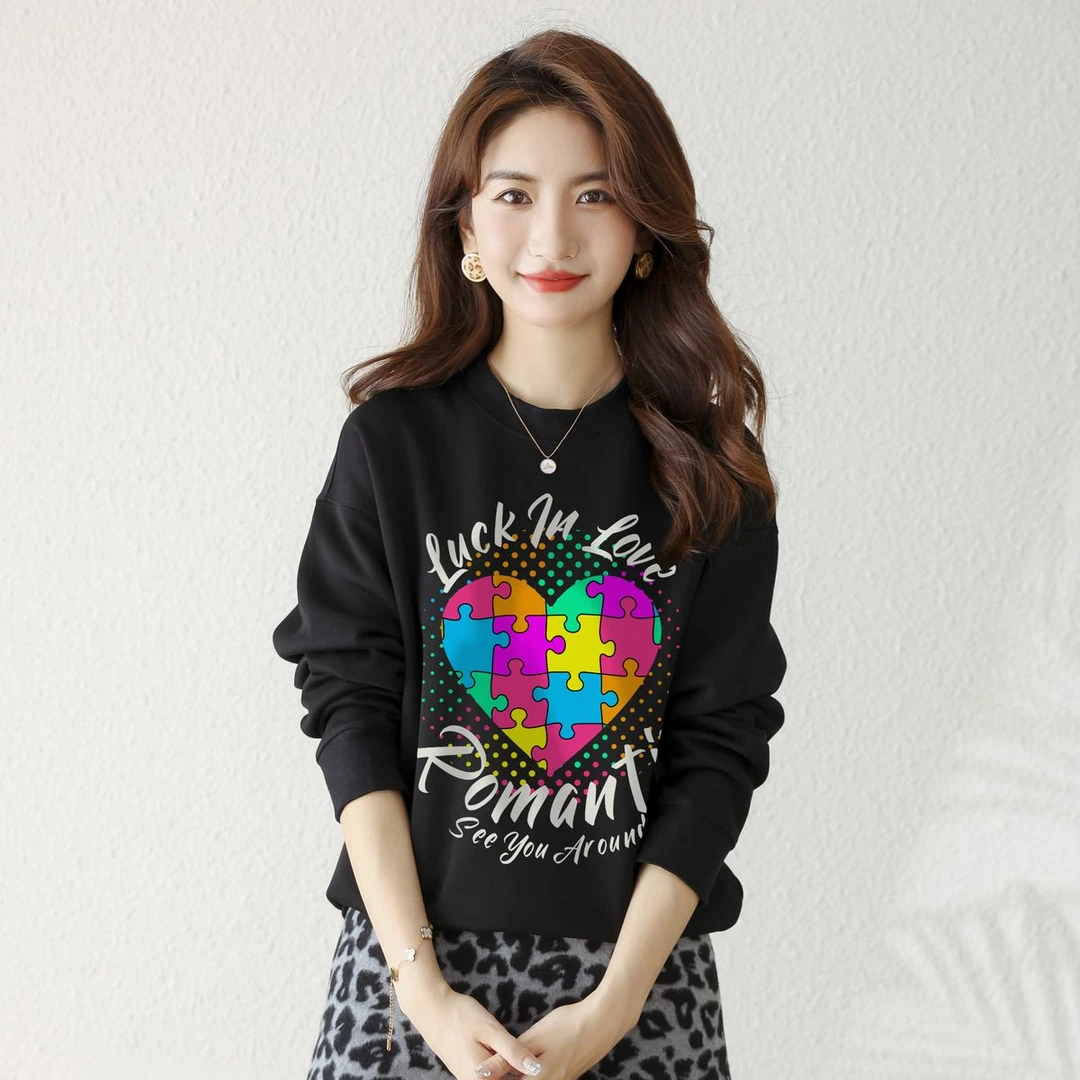 【李易行】马克华菲女装韩版宽松爱心印花卫衣 F23006A022