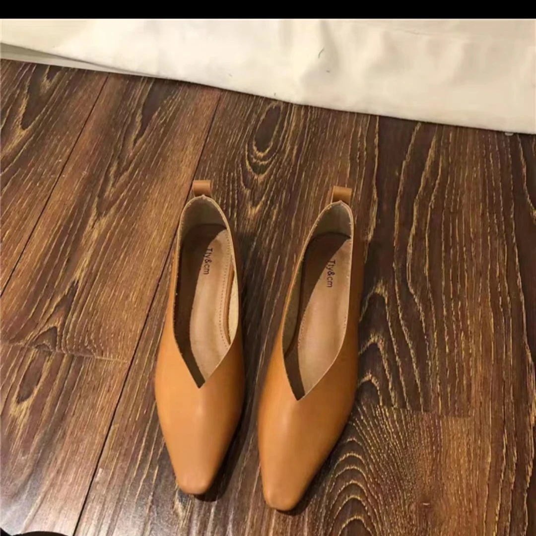 尖头小牛皮平休闲底鞋时尚百搭