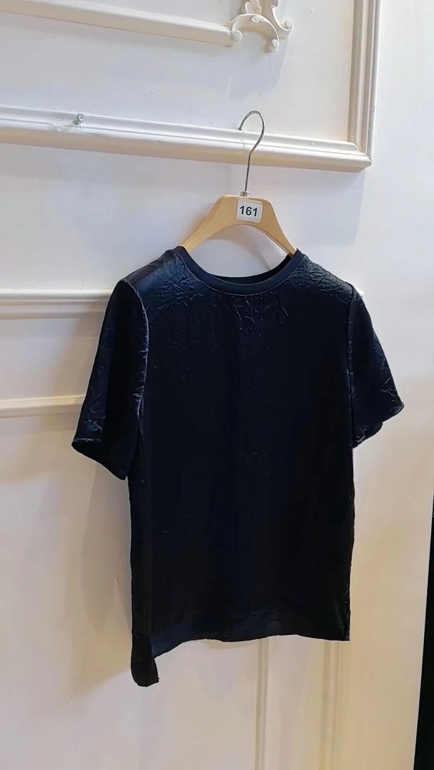 新中式褶皱肌理感醋酸上衣宽松丝缎面高级感T恤