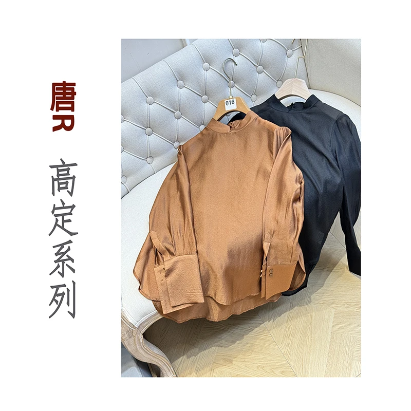 【若隐若现】新中式国风春夏长袖百搭打底立领纯色透视衬衫41980598