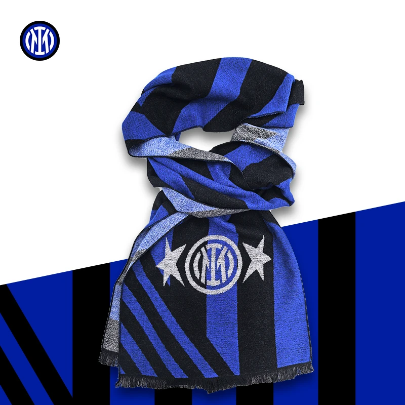 FCIM/国际米兰足球俱乐部蓝黑2星设计百搭秋冬季保暖仿羊绒围巾
