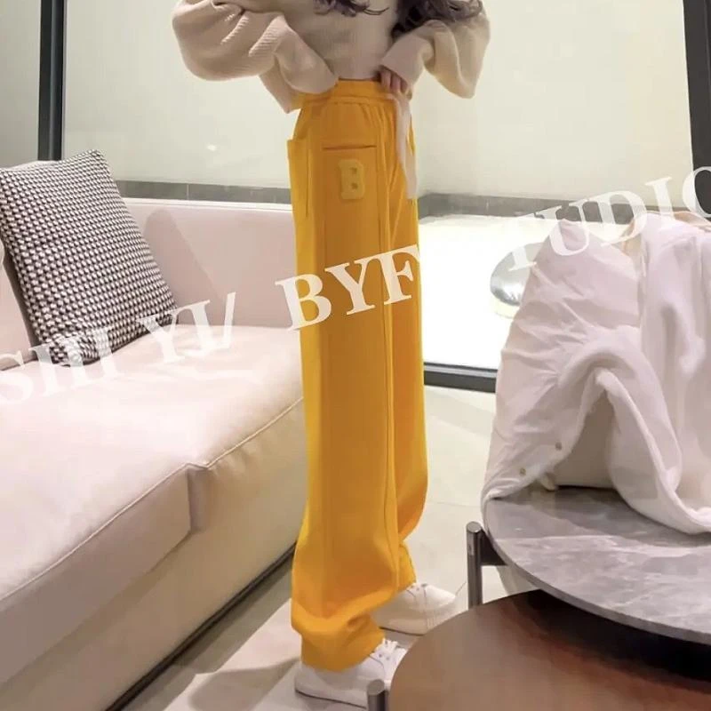 欧货女装春秋新款高腰休闲卫裤女宽松显瘦直筒阔腿裤加绒加厚长裤
