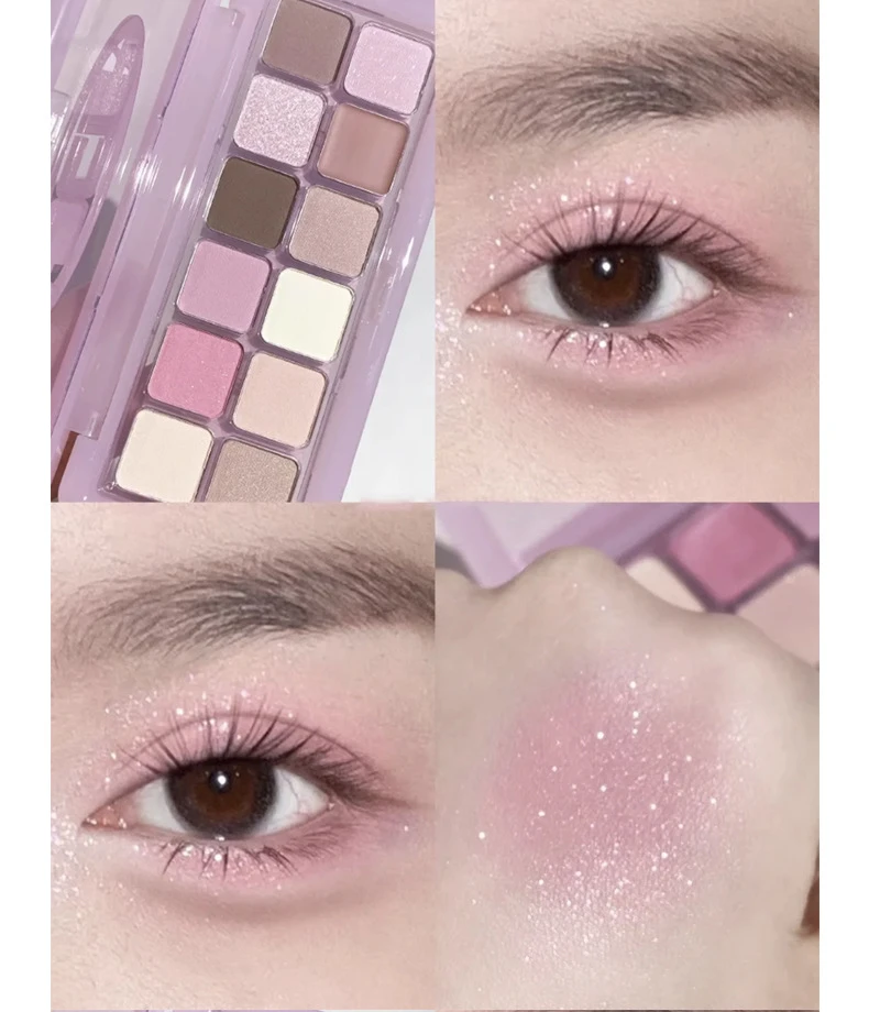 高颜值十二色眼影盘推荐低饱和多巴胺果冻元气少女樱花碎冰粉棕盘