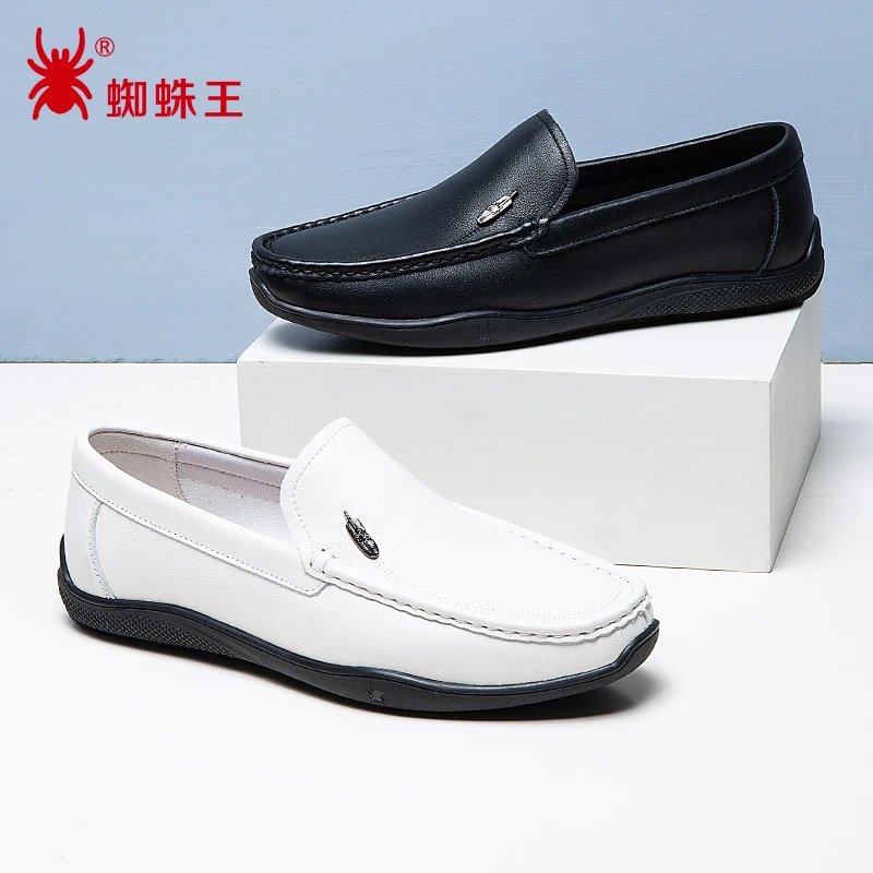 蜘蛛王男鞋休闲软皮软底豆豆鞋2025新款真皮一脚蹬皮鞋男750390