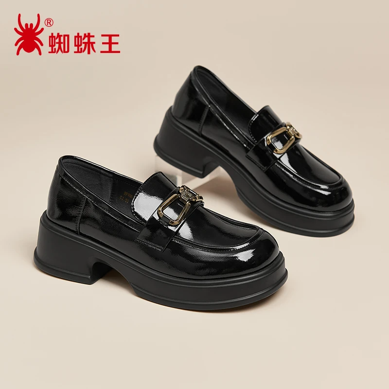 蜘蛛王女鞋正品2025秋季厚底增高学院风乐福鞋百搭舒适150709