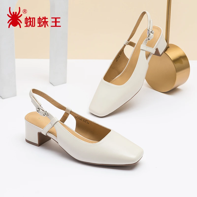 蜘蛛王女士凉鞋2025夏新款复古玛丽珍一字扣带气质真皮高跟091228