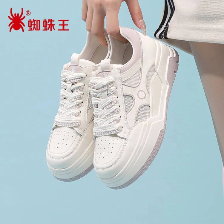 蜘蛛王女鞋百搭新款真皮网面透气小个子板鞋厚底增高休闲鞋710020