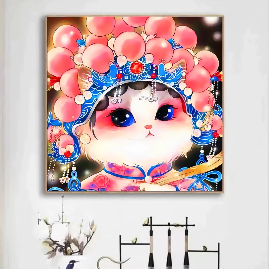 金丝布【花旦猫咪】27色印花格子清晰满绣温馨简约精选十字绣套件