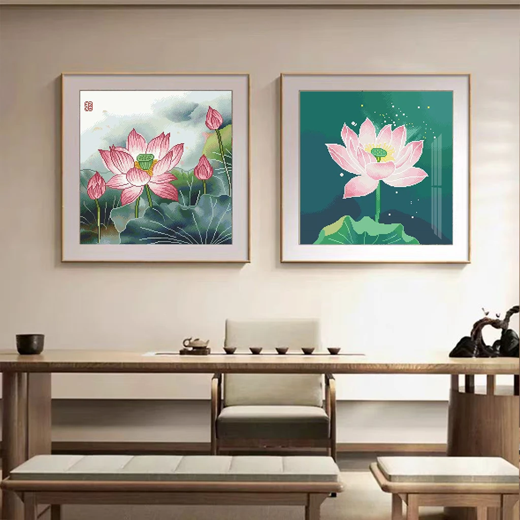 （喜洋洋定制）新款荷气生财大格满绣简约客厅餐厅画新手十字绣