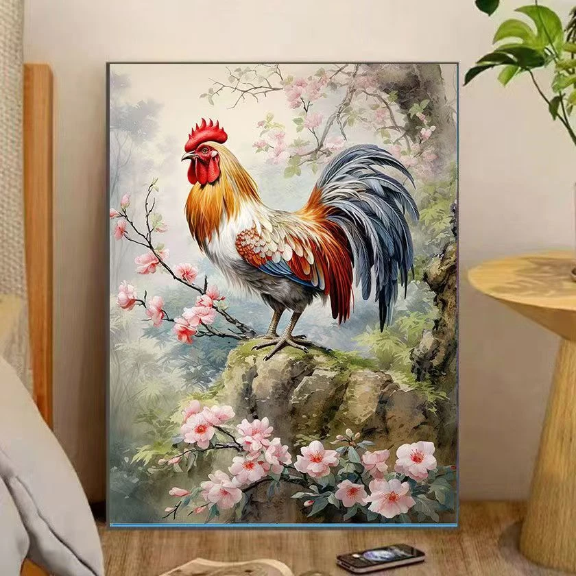 2024新款大吉大利生肖鸡客厅餐厅新手简单线绣手工diy刺绣十字绣