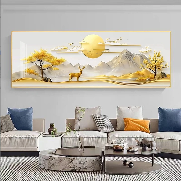 喜洋洋轻奢麋鹿客厅大格180x60满绣26色十字绣风景客厅刺绣