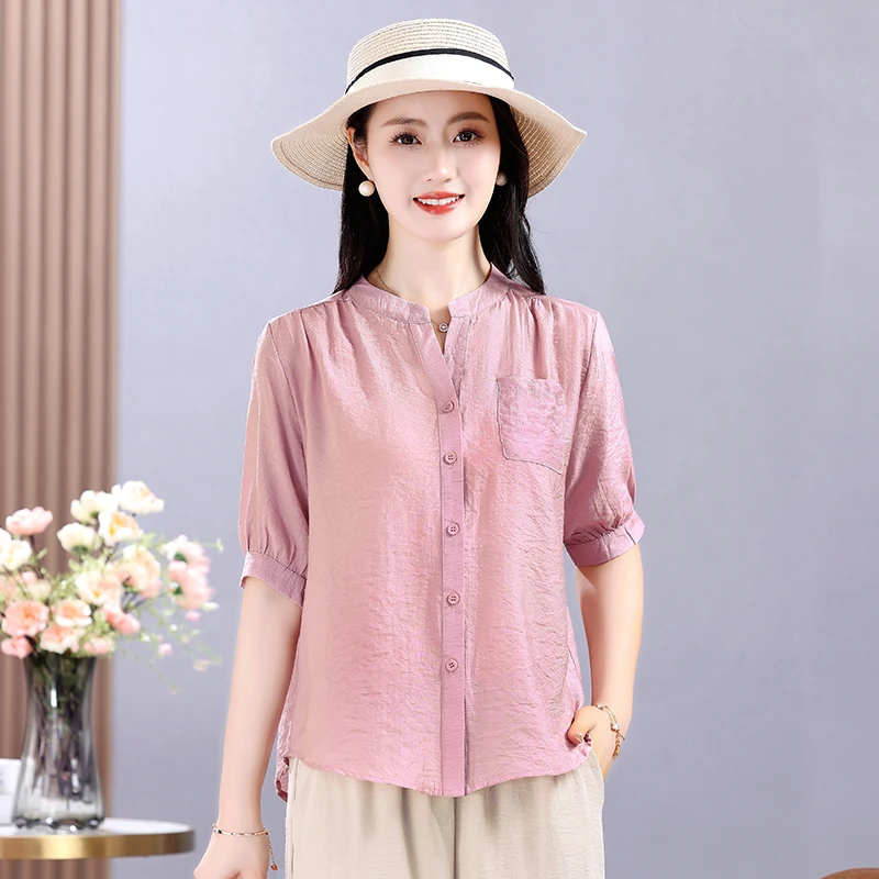 新中式套装女夏季新款妈妈装衬衫中年宽松显瘦大码上衣休闲两件套