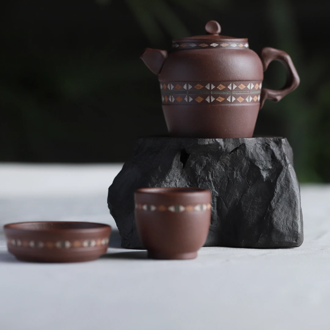 三川创新《经幡套组》一壶 两杯 一温茶炉 隔热片 嵌泥装饰