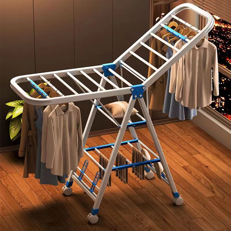 翼型晾衣架不锈钢落地折叠毛巾架理发店家用阳台晾衣服晒被子神器