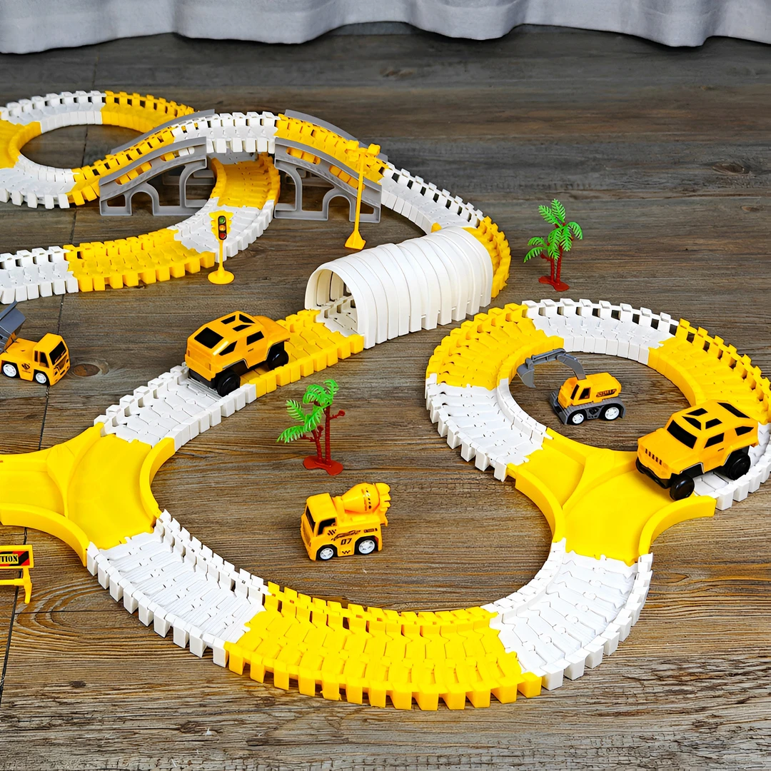 新款轨道车玩具车百变工程男孩益智小火车汽车电动汽车闯关大冒险