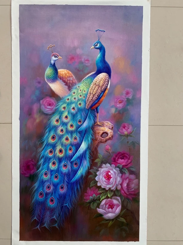 牡丹孔雀油画作品