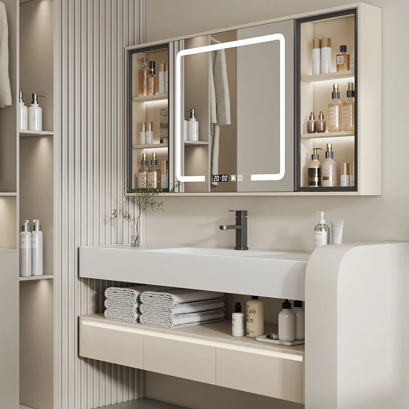 现代简约可丽耐一体盆浴室柜酒店奶油风卫生间洗漱台洗手池洗脸盆