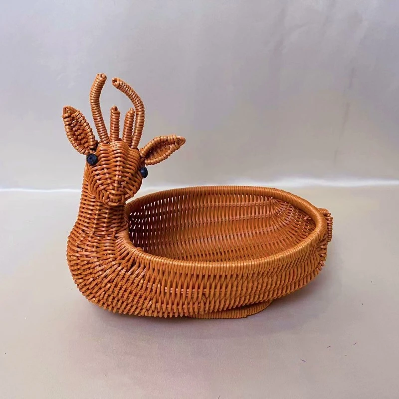 K01织筐家用果篮果盘仿藤编织篮子创意手工客厅茶几摆件一鹿顺风