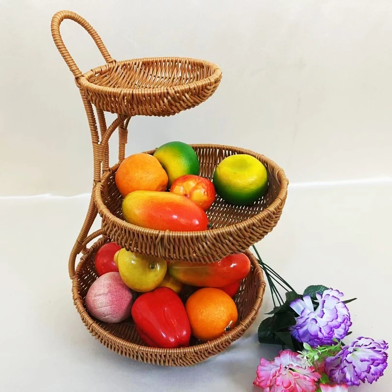 S08仿藤编北欧风特大号点心三层架茶几收纳篮46×30×26×17.....