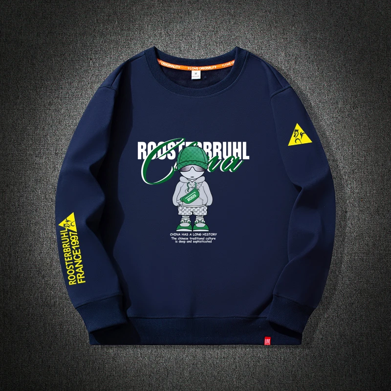 法莱尔公鸡卫衣春秋薄款大码宽松圆领休闲百搭青少年潮牌加绒上衣