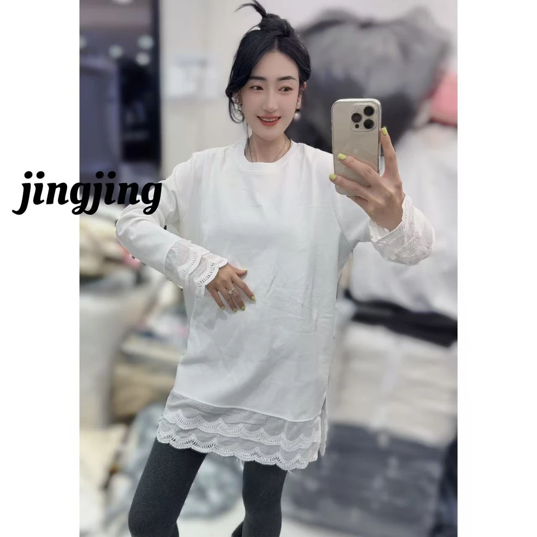 冬季新款休闲百搭蕾丝边T恤（8322）