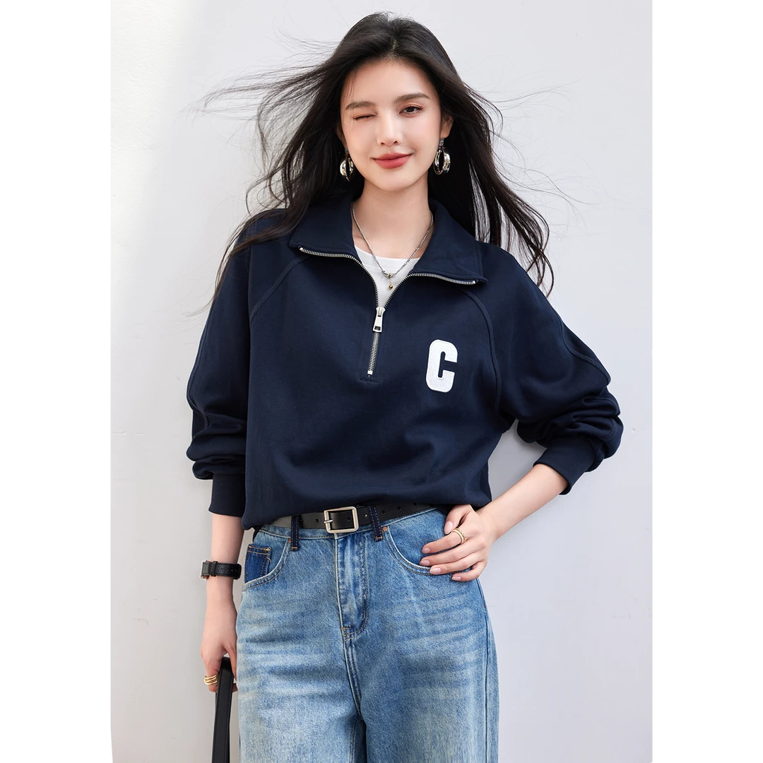 ◆有现货◆老友汇系列春秋卫衣Polo翻领半拉链卫衣上衣