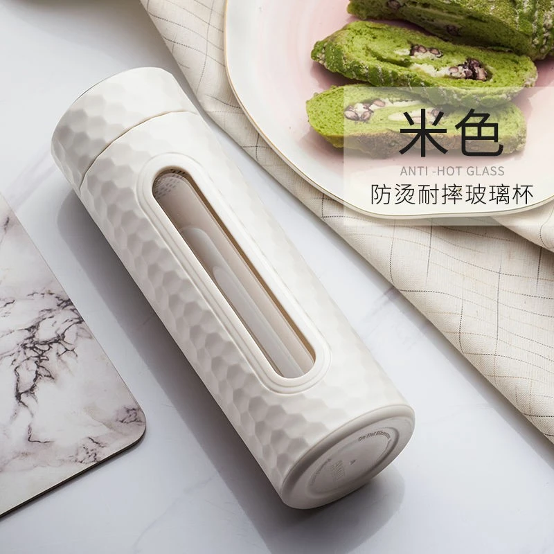 防摔耐高温高硼硅玻璃水杯防爆过滤泡茶杯茶水分离杯米色户外居家