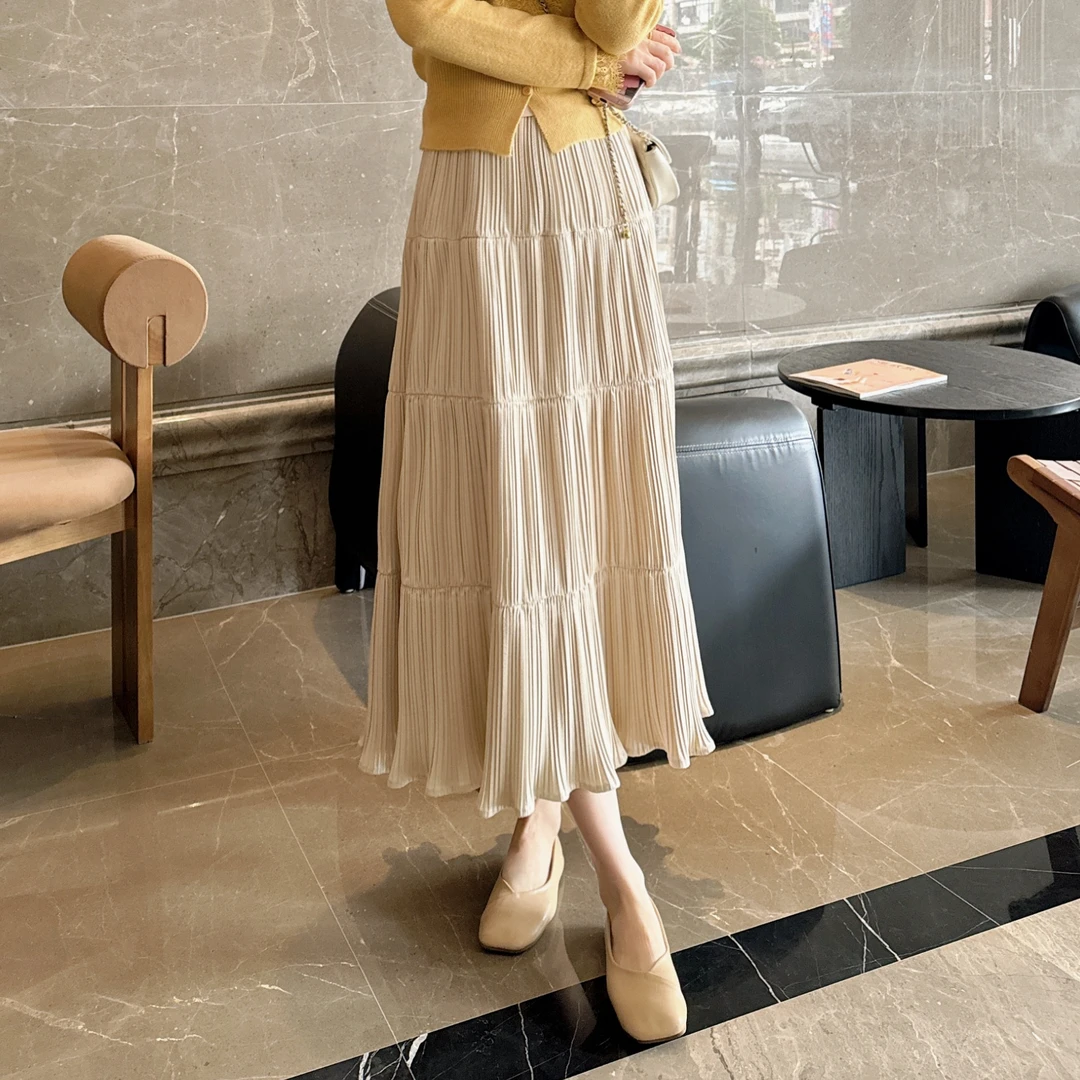 【铃兰雾色】原创设计高级感重工压褶A字加厚半身裙女A87