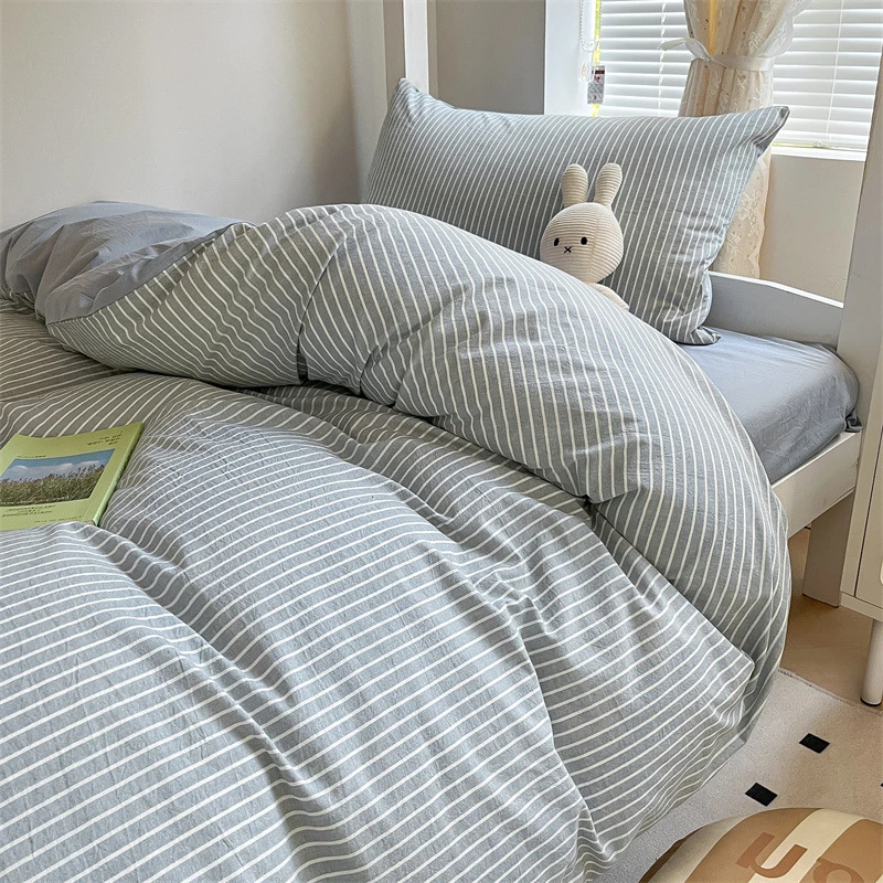 小香风纯棉学生宿舍三件套纯色全棉床单被套罩床笠家用1.5m1.8米2