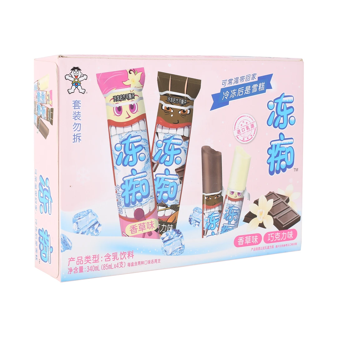 WANT-WANT/旺旺 冻痴含乳饮料（香草味+巧克力味）（85ml*4支）似冰淇淋雪糕