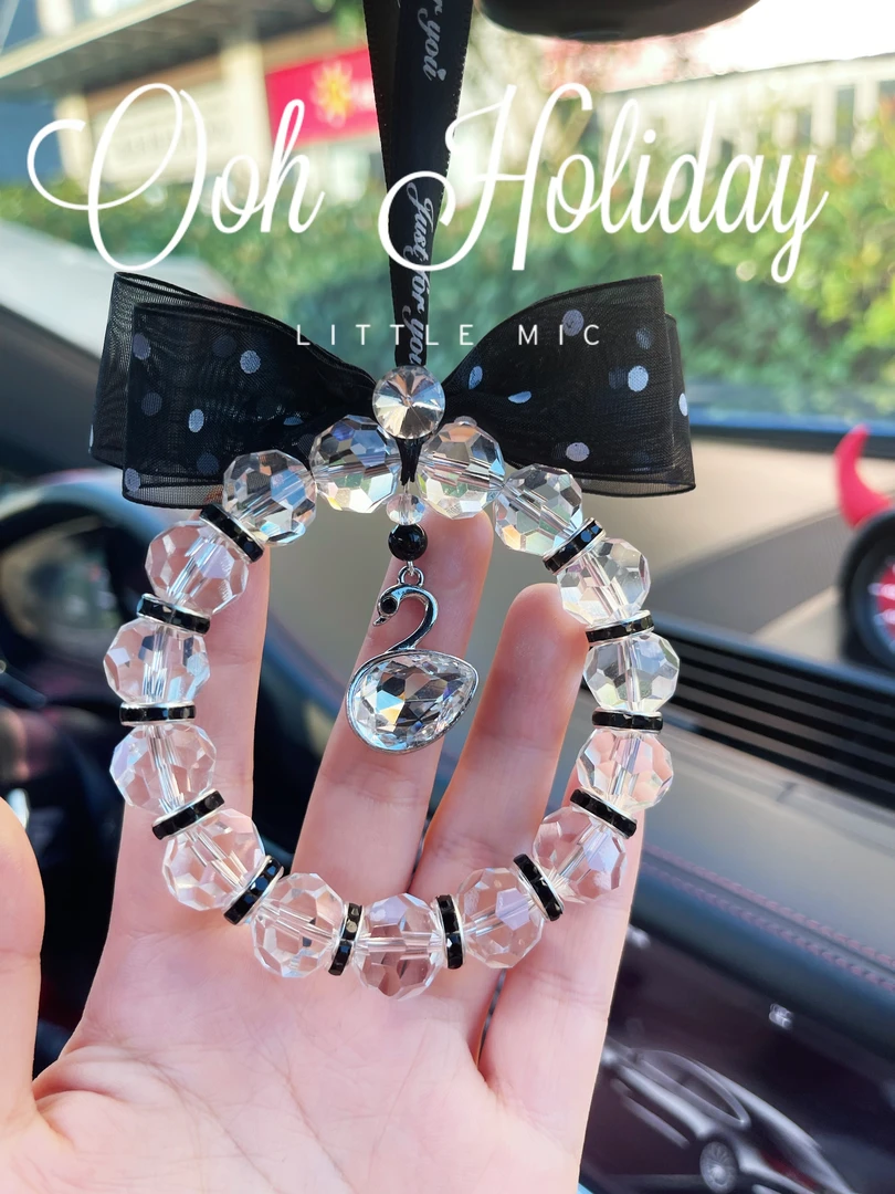 汽车水晶挂件车载后视镜吊坠天鹅车内挂饰车用女生装饰用品波点款