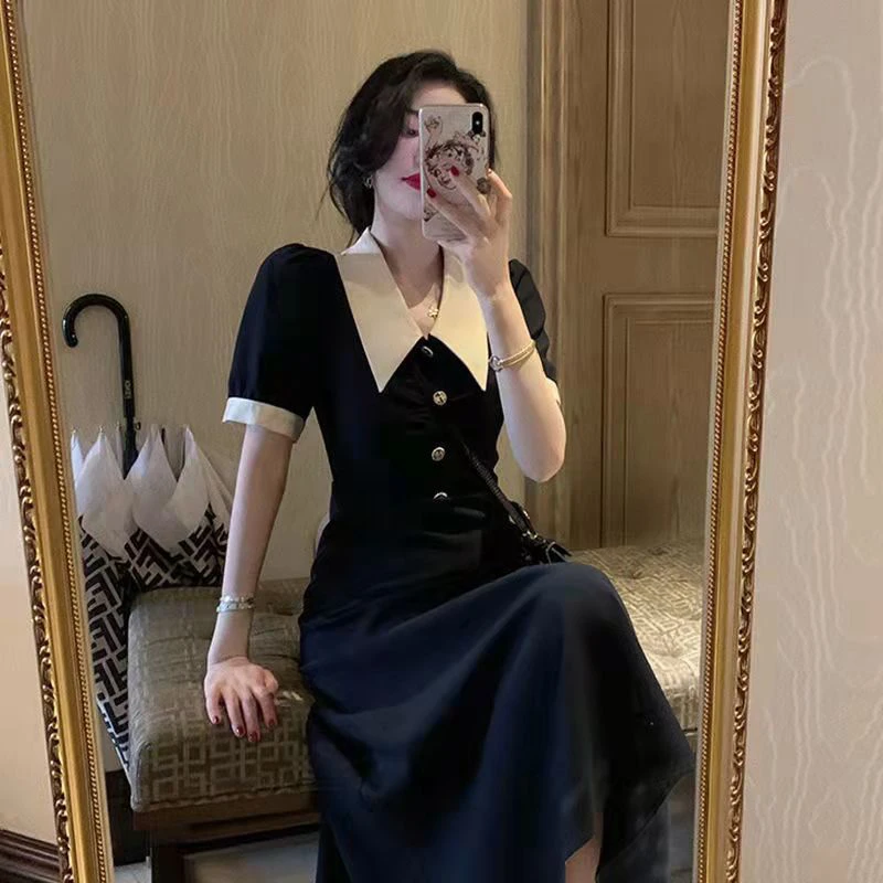 pj宝藏衣橱2025年新款夏季赫本风高级感连衣裙子气质收腰女装8061