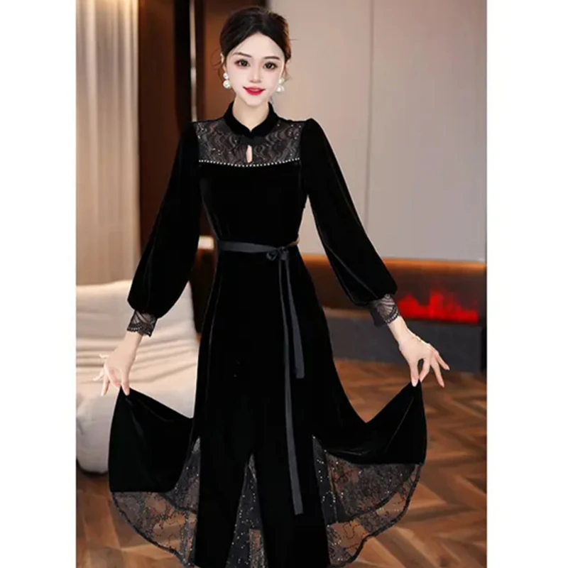 2025新款秋冬修身裙子显瘦高贵连衣裙长袖高档高端修身连衣裙2686