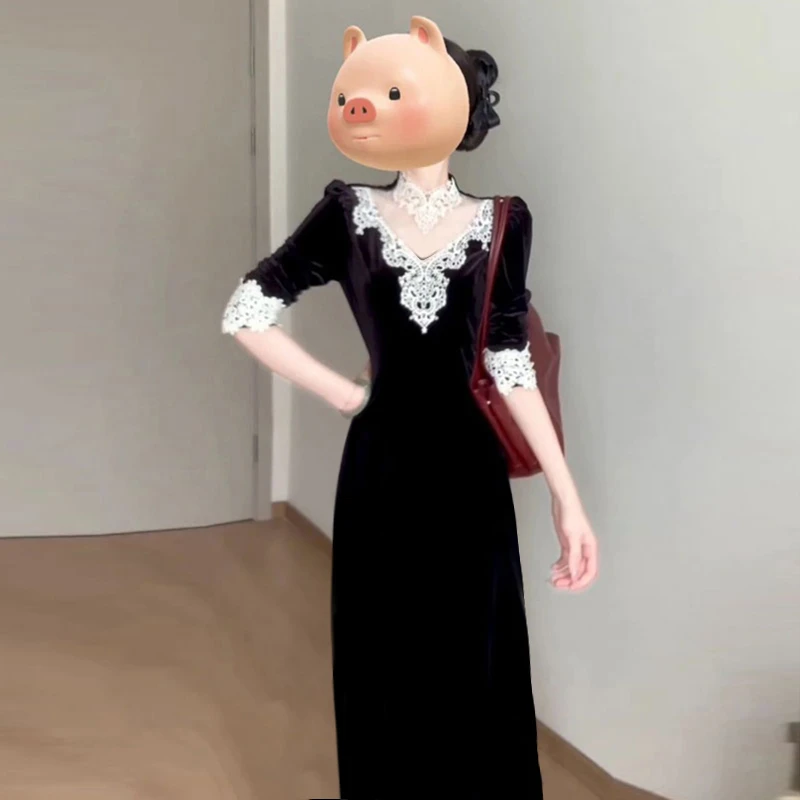 2025韩系显瘦气质蕾丝包臀鱼尾裙独特超好看高端精致连衣裙2570