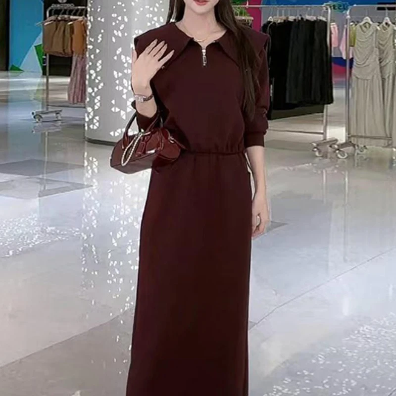 【两件套】娃娃领休闲2025年秋季新款减龄开叉半身裙两件套2252