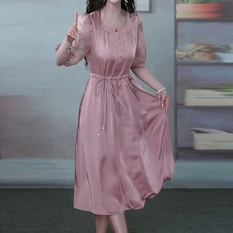 2025夏季新款新中式重工显瘦连衣裙气质时尚收腰温柔裙子女1737