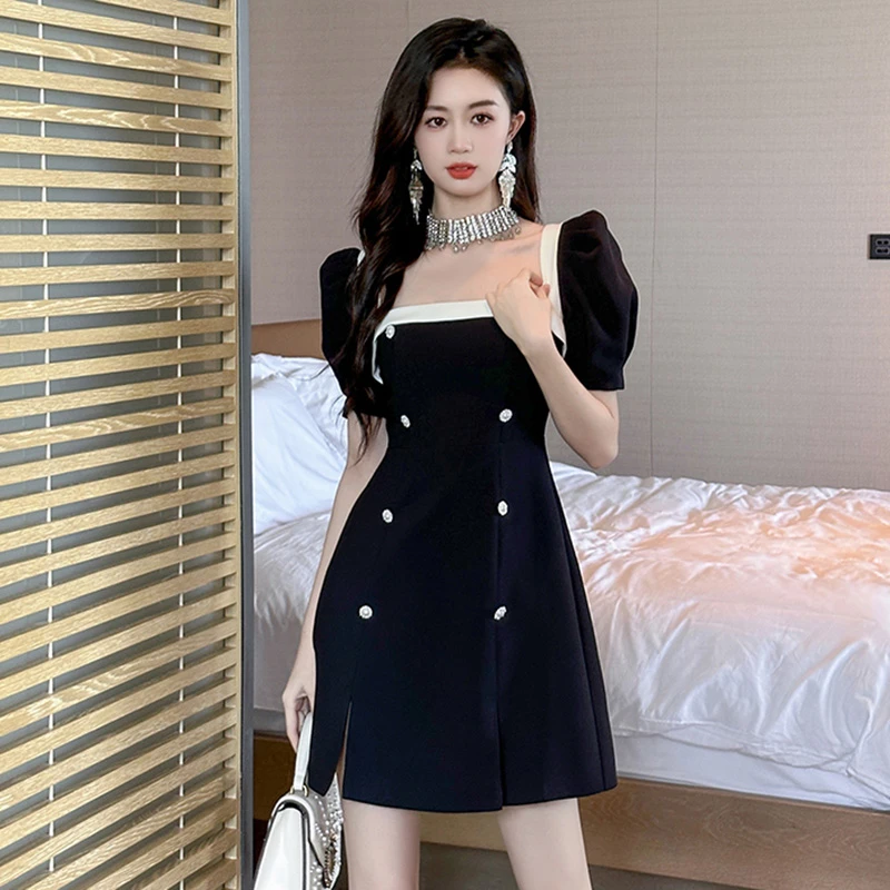 2025夏季新款黑色连衣裙女收腰显瘦气质赫本小香风a字短裙1552