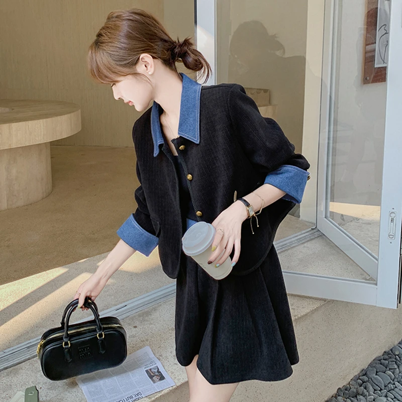 【两件套】法式小香风套装韩系穿搭假两件上衣半身裙气质两件套2367