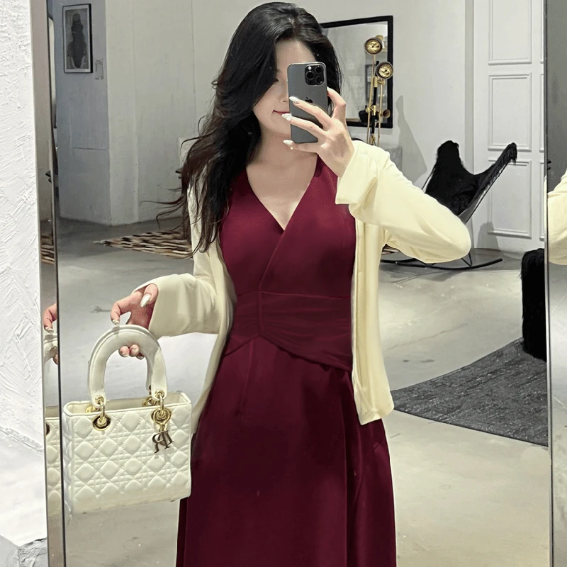 【棠棠】【两件套】2025新款黑色秋季时尚修身显瘦气质连衣裙子1981