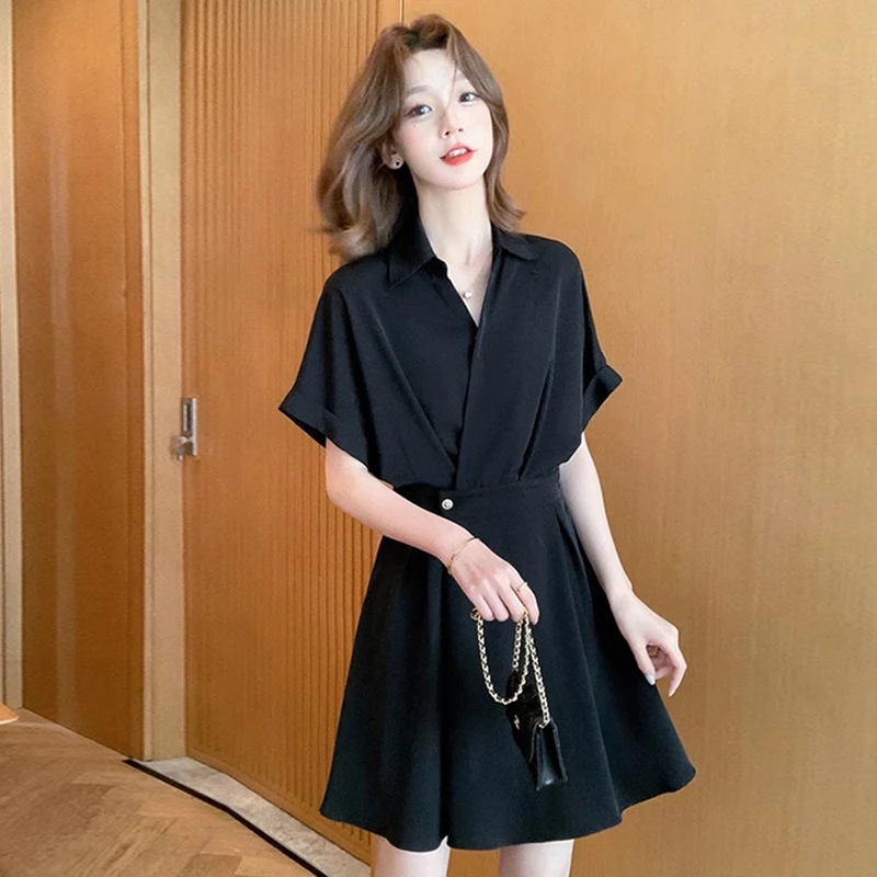 收腰黑色法式高级感连衣裙女2025夏新款小个子气质显瘦短裙6857