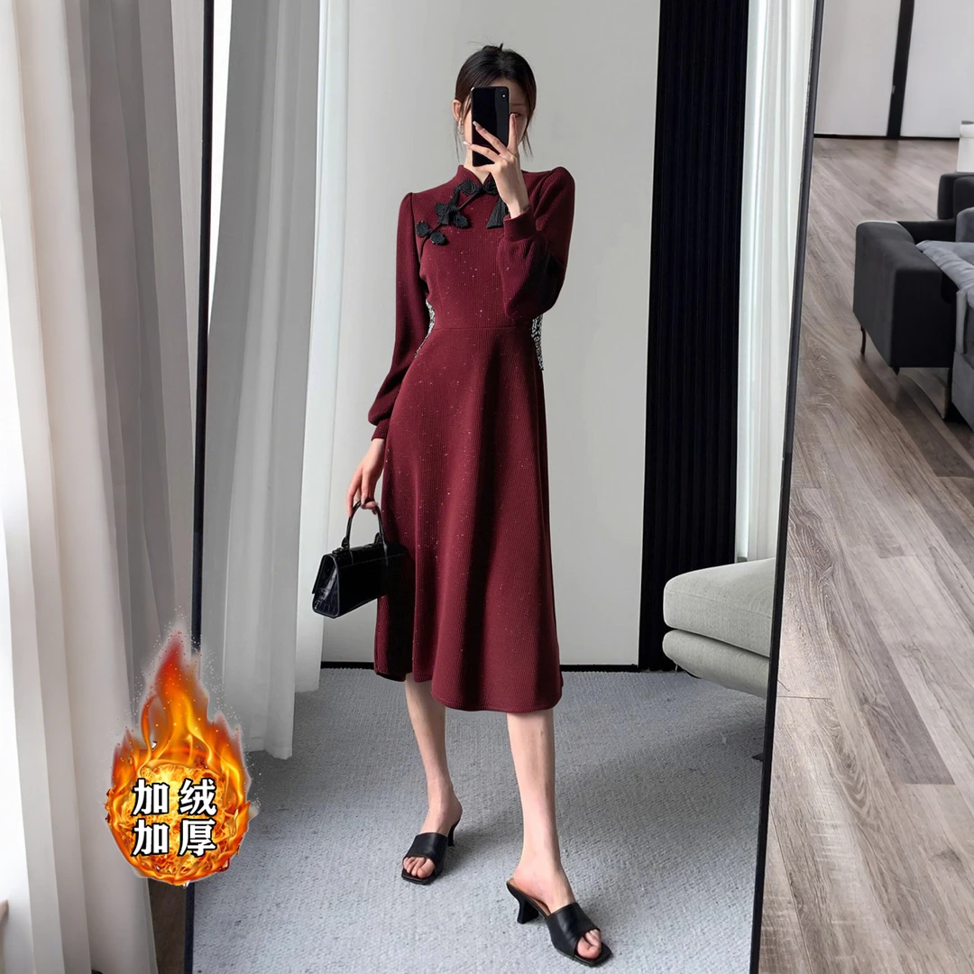 【加绒加厚】大码胖mm连衣裙女内搭加厚气质时尚裙子2679