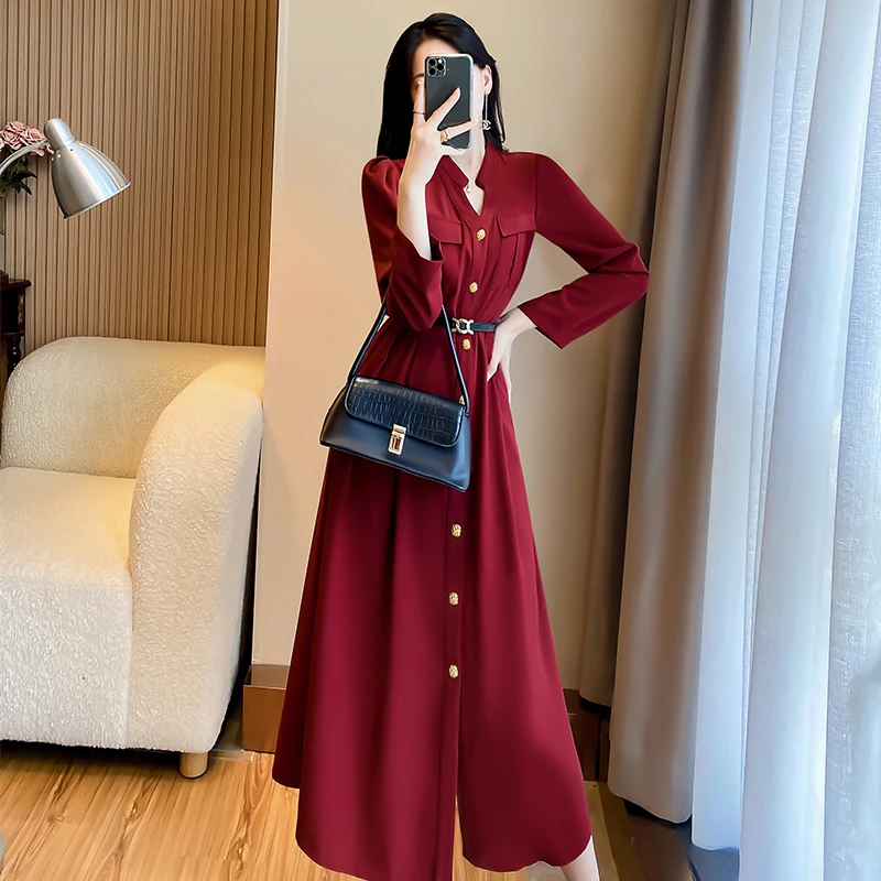 宝藏衣橱连衣裙女冷淡风气质女神范长袖衬衫裙子7500