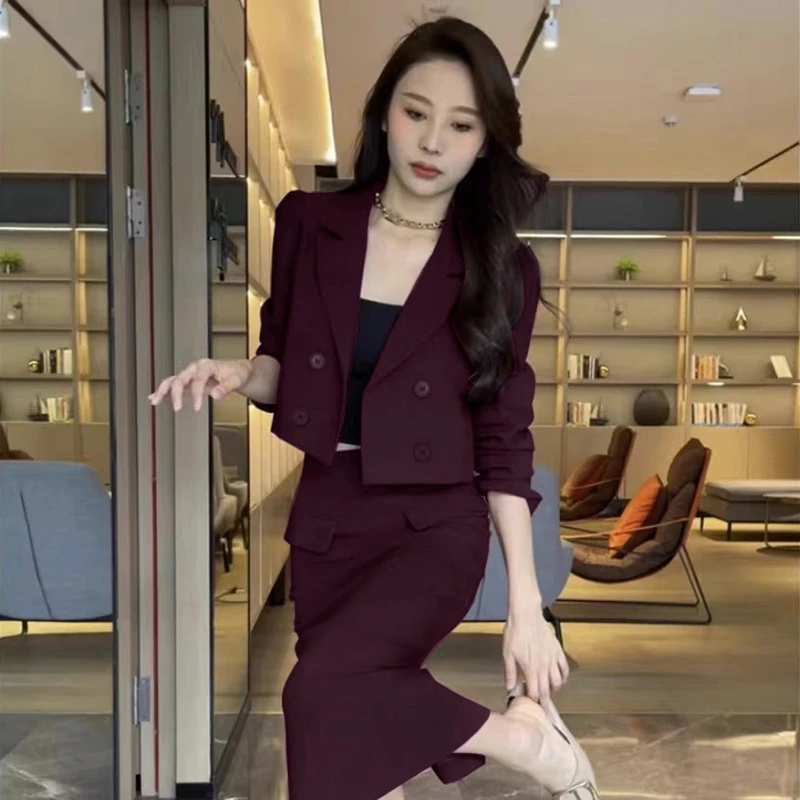 【两件套】2025秋季新款小上衣高腰显瘦小众外套包臀裙子套装女1968