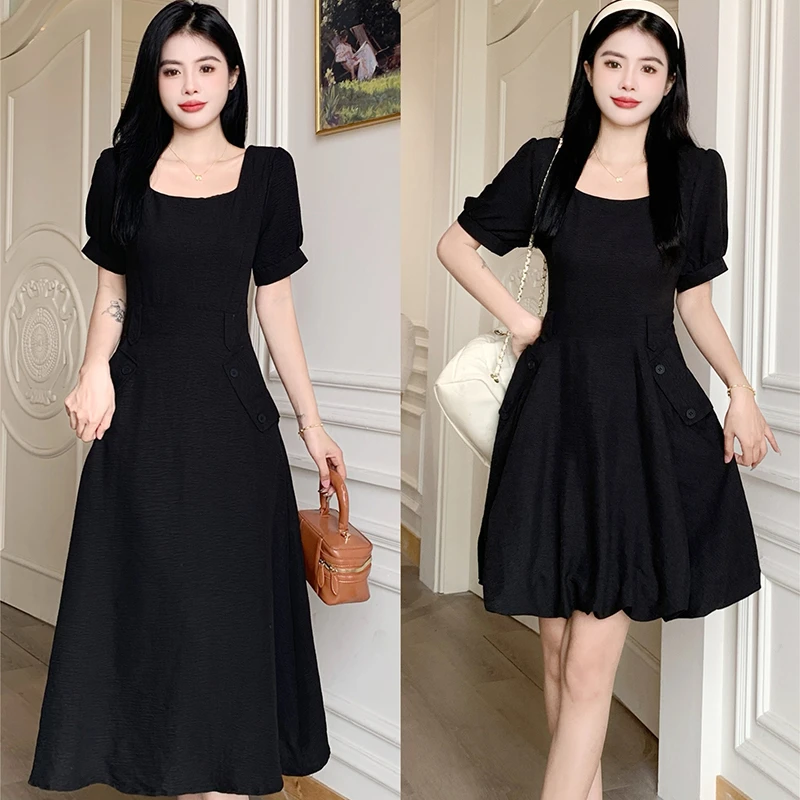 【黑色】【有内衬】法式气质连衣裙2025夏季新款显瘦茶歇复古裙子1585