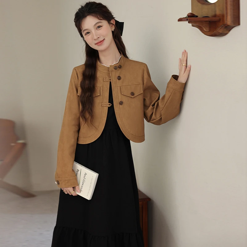 【PJ】【两件套】美拉德短外套连衣裙女2025显瘦气质长裙1790